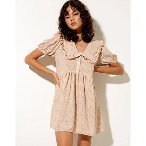 MOTEL Madsen Womens Skater Dress In 70'S Prairie Girl Floral size M Large Collar